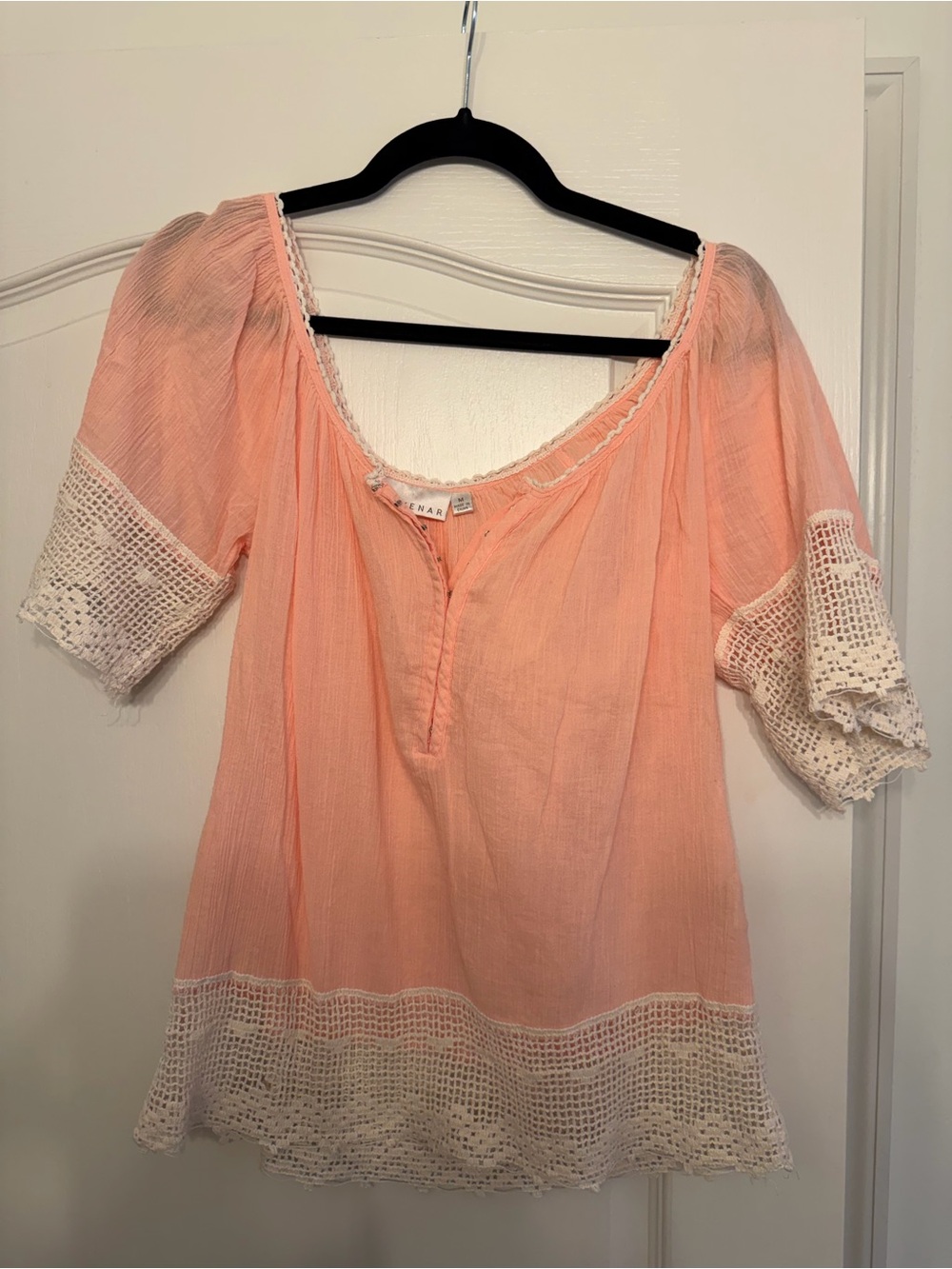 Baby pink top with Crochet Trim